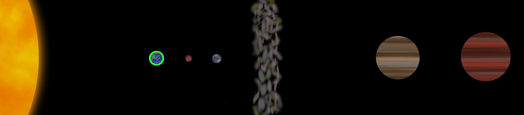 The Captain's Star System, consisting of Freirehalt, Blud, Gruenband, Commander, and Lieutenant in order from closest to furthest from the Captain's Star.