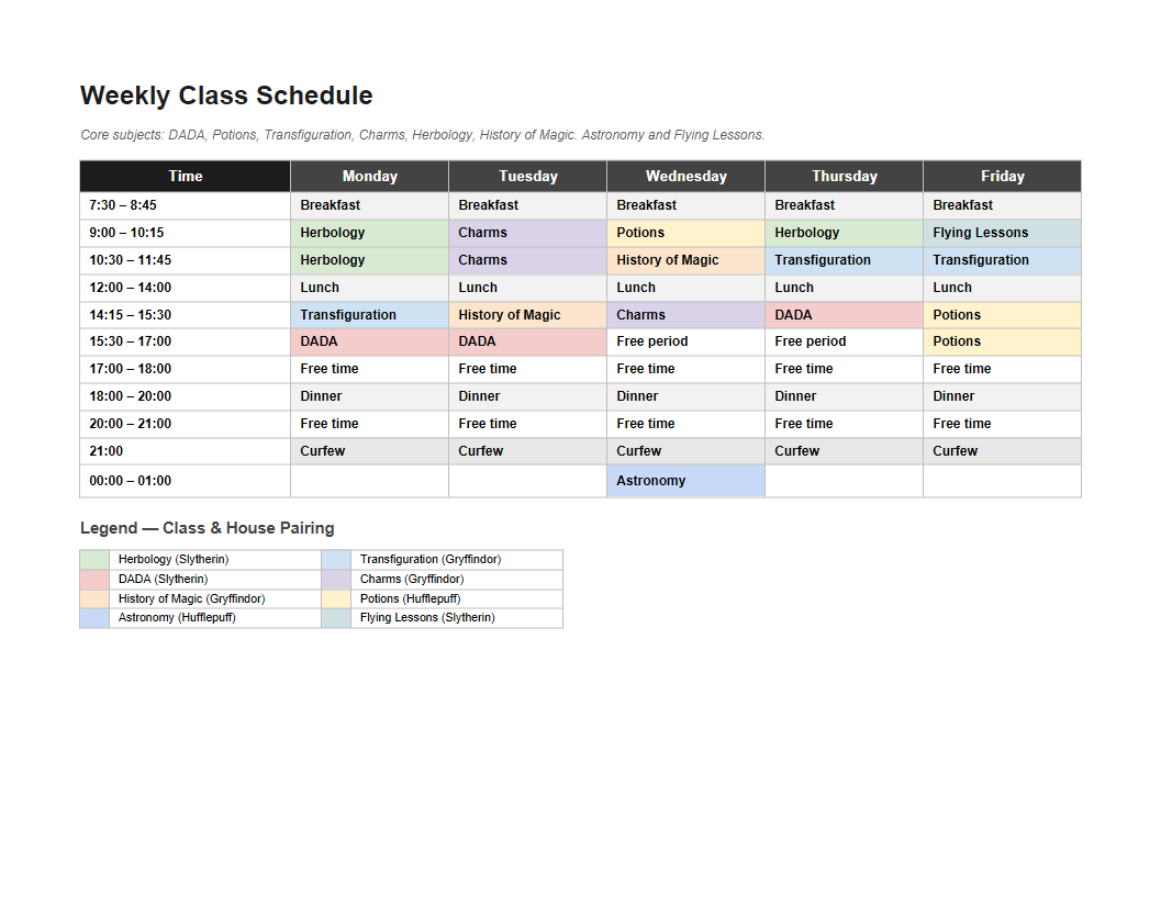 Class Schedule